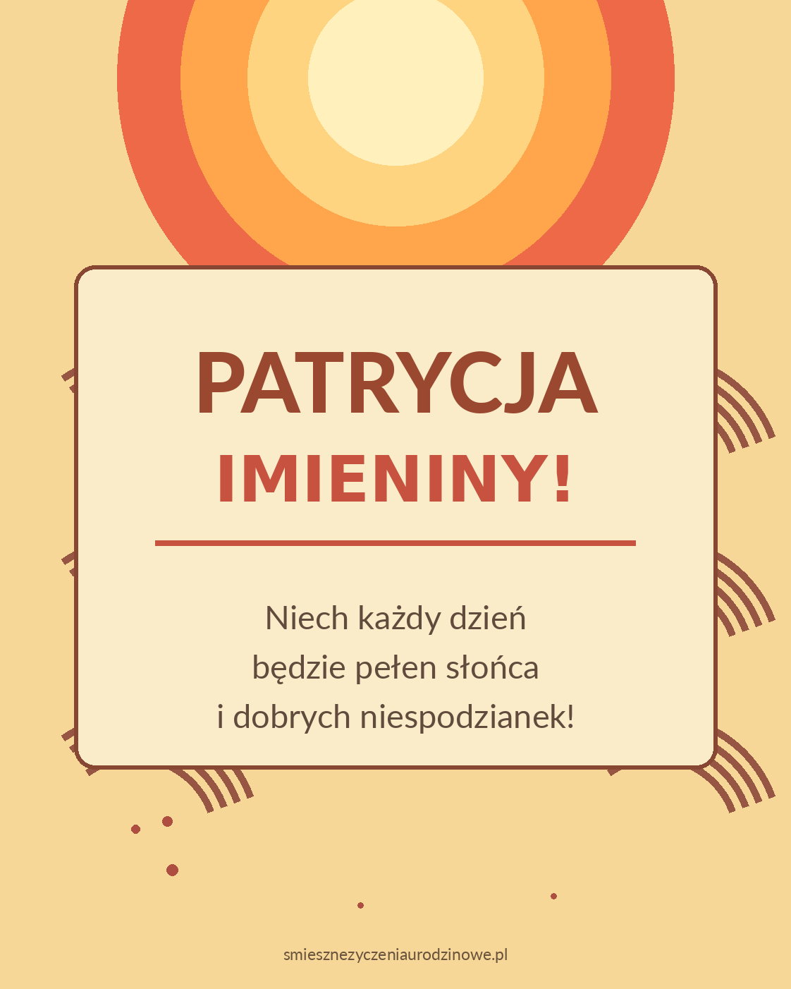 Kartka imieninowa dla Patrycji - energetyczne retro. Pomarańcze, krem i typografia z lat 70..